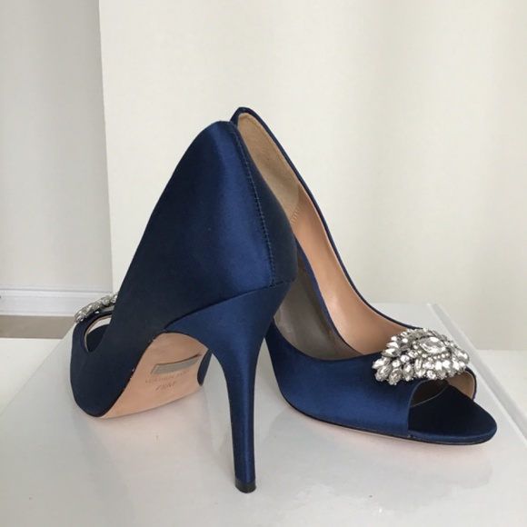 Badgley Mischka royal blue satin open toe pump size 7-7 1/2 - Picture 9 of 10